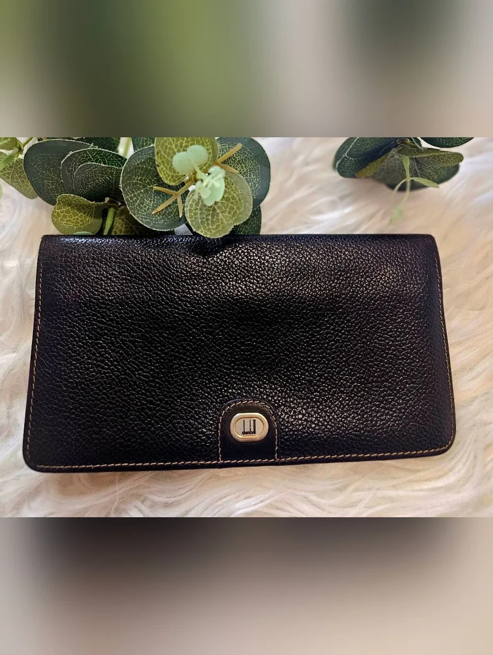 Dunhill Black Leather Long Wallet with Silver Accent preloved
